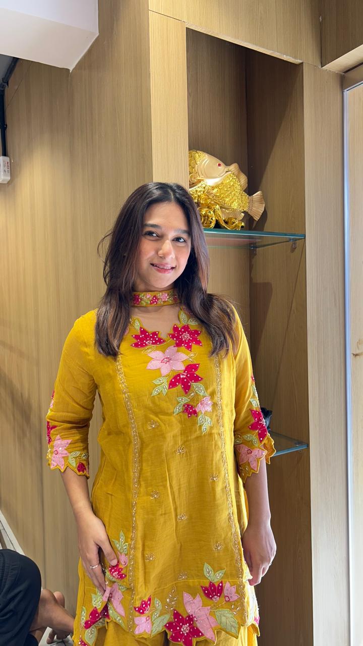 Banaras Mull Chanderi Yellow 3pc Set