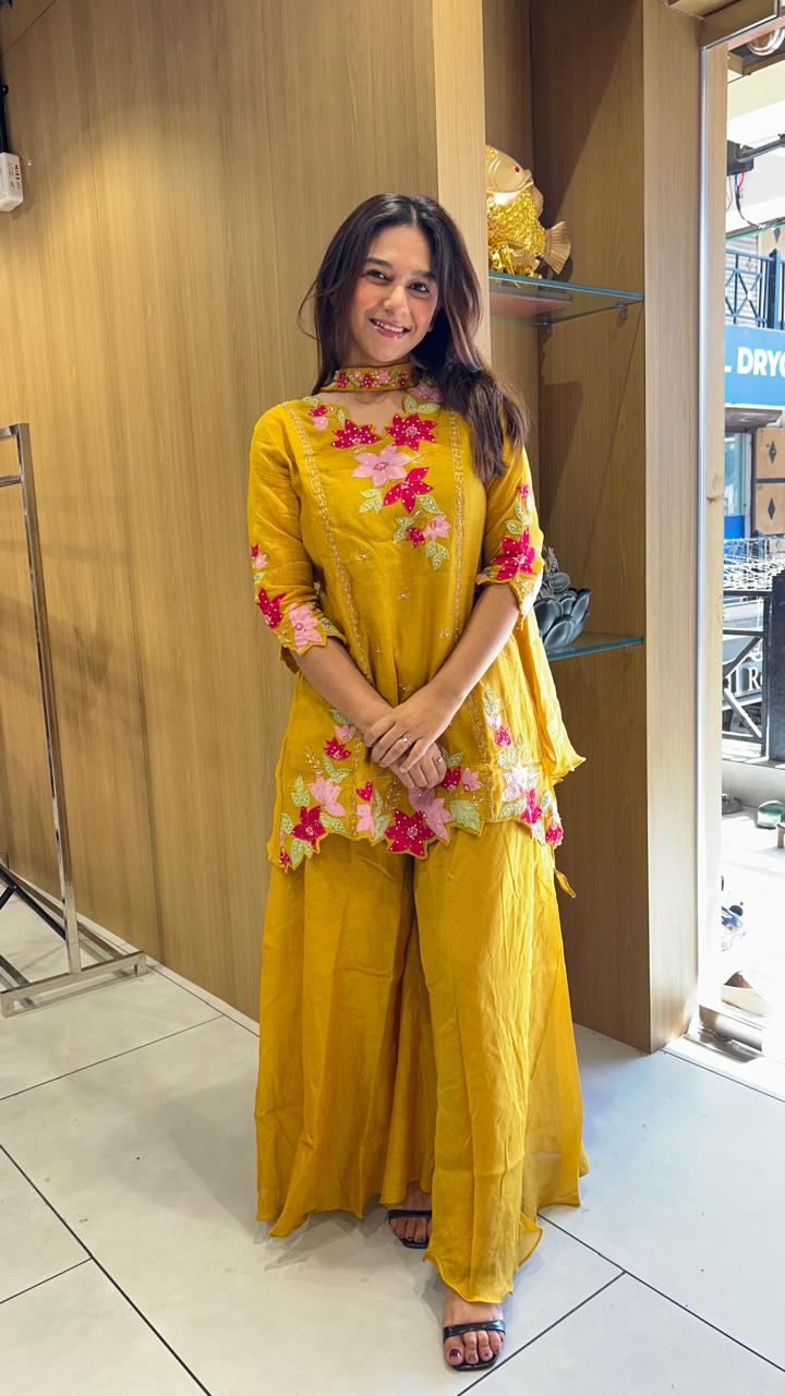 Banaras Mull Chanderi Yellow 3pc Set