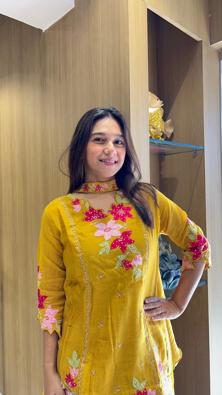 Banaras Mull Chanderi Yellow 3pc Set