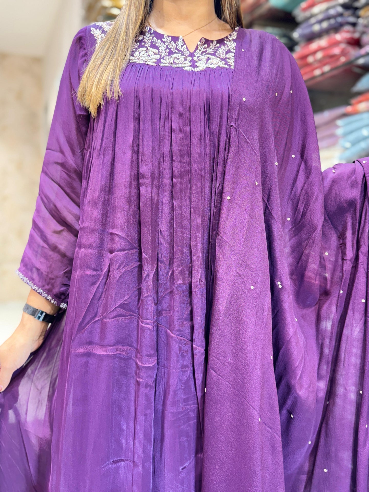 Chinon Anarkali Dark Purple 3pc Set