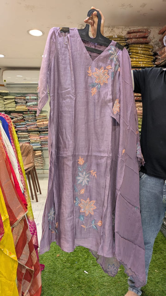 Banaras Mull Chanderi Purple 3pc Set