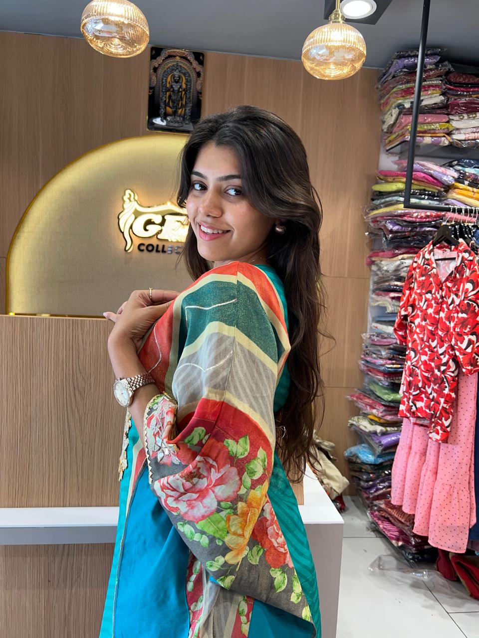 Simmer Tissue Kaftan Firozi 2pc Set