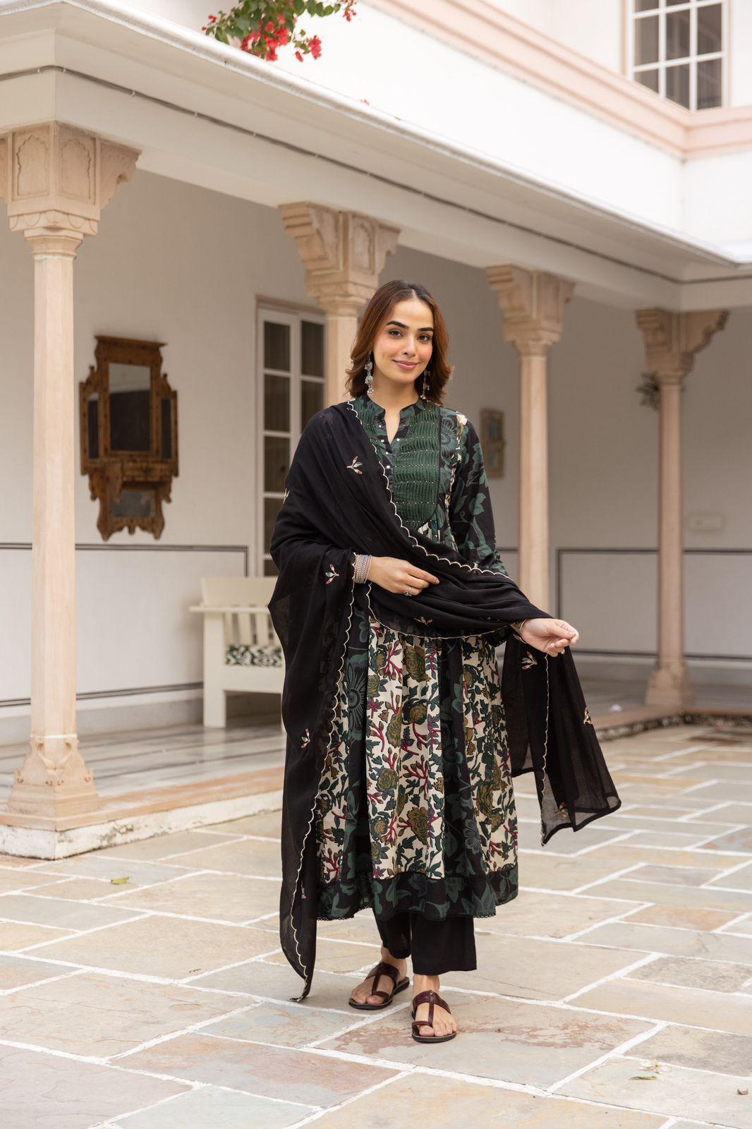 Cotton Green Anarkali 3pc Set