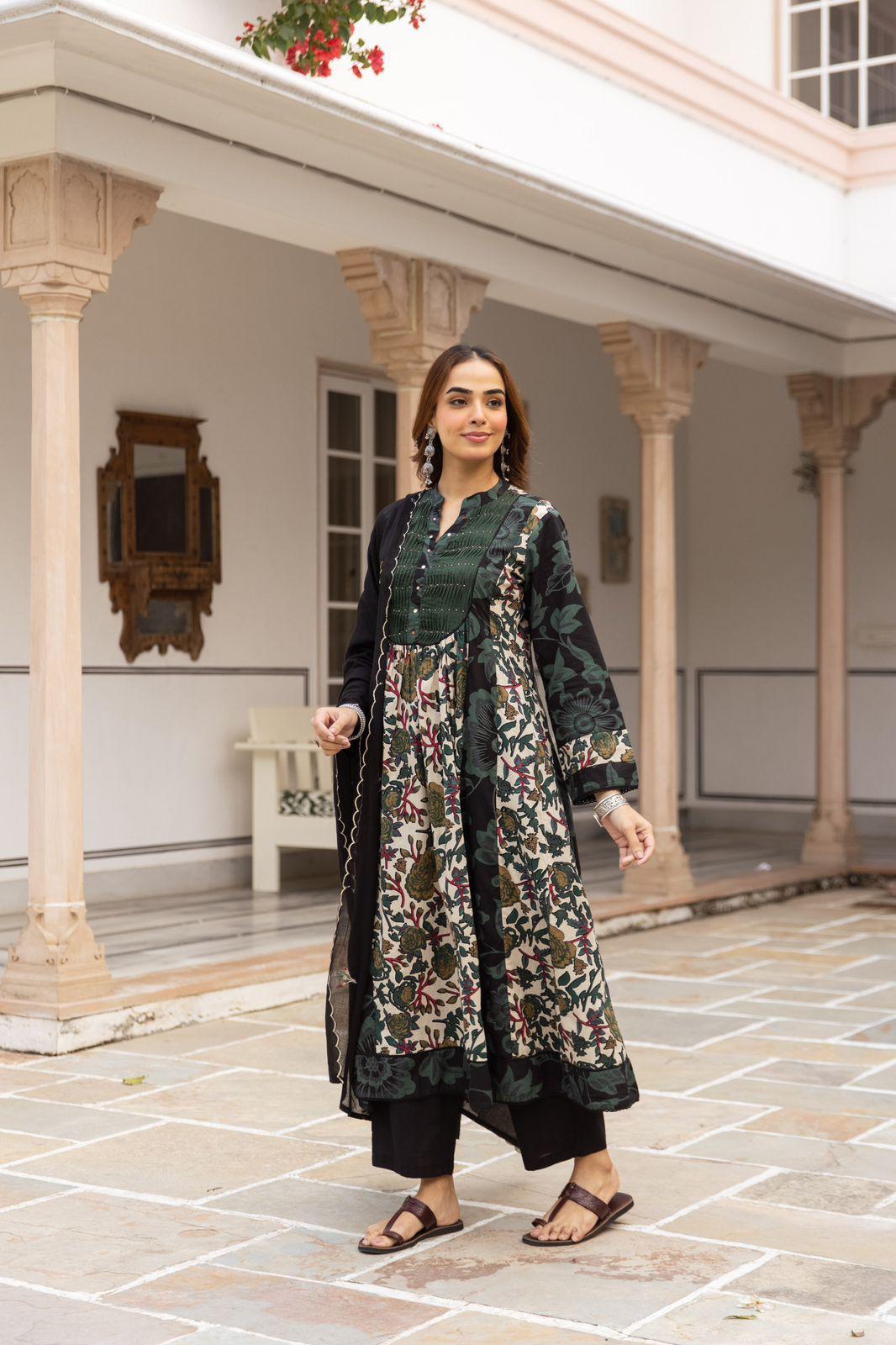 Cotton Green Anarkali 3pc Set