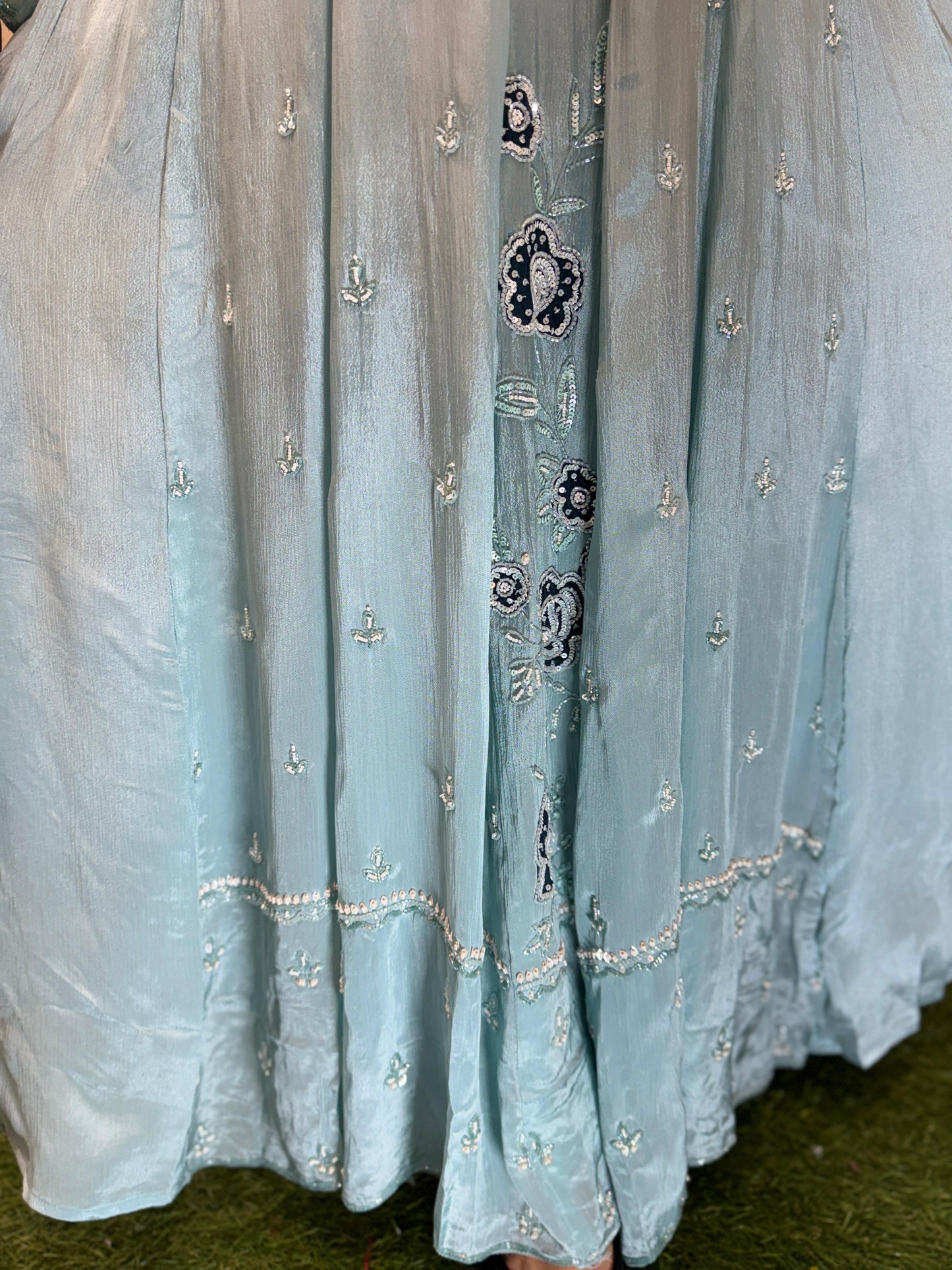 Chinon Blue Anarkali 3pc Set