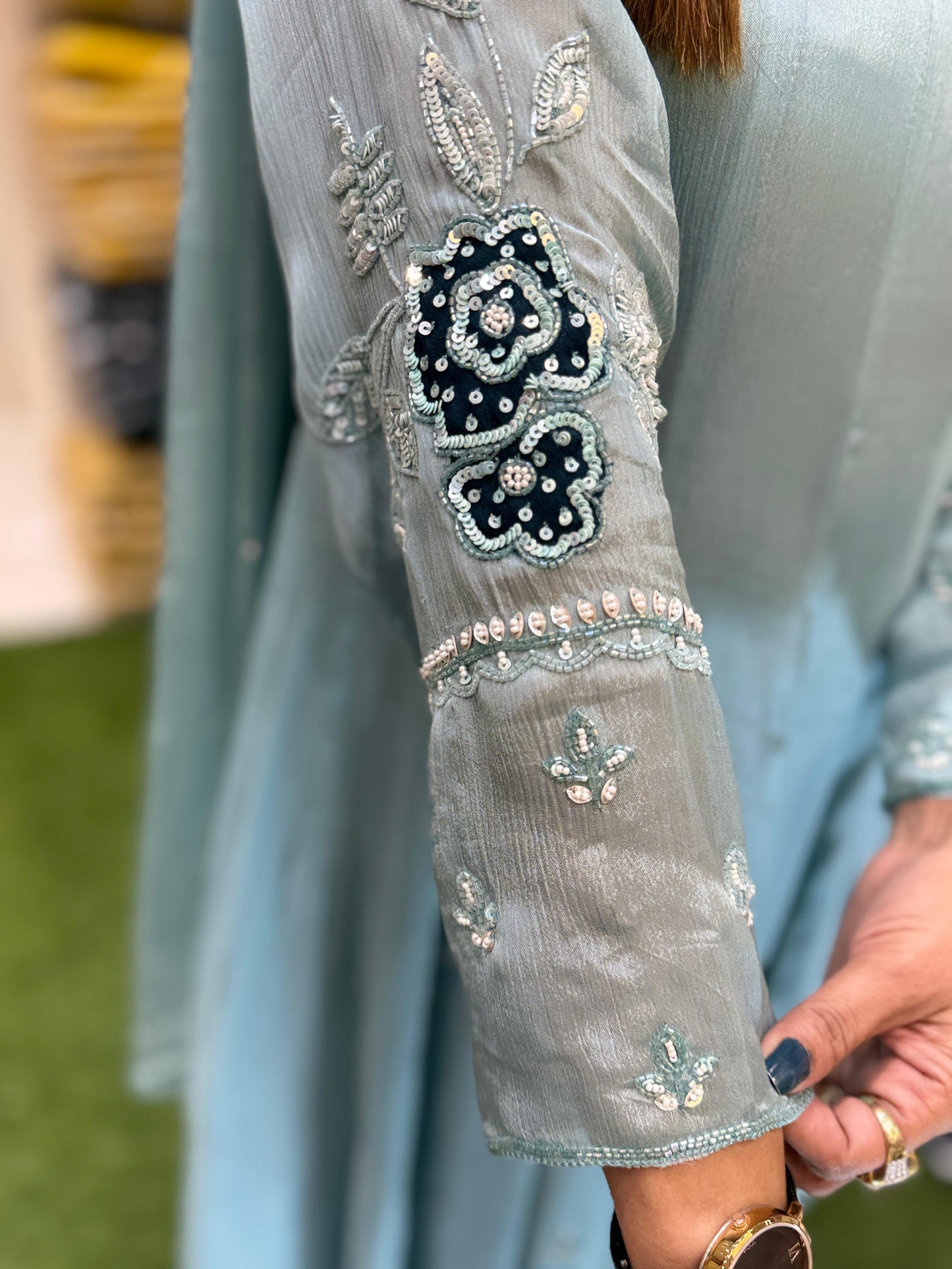 Chinon Blue Anarkali 3pc Set