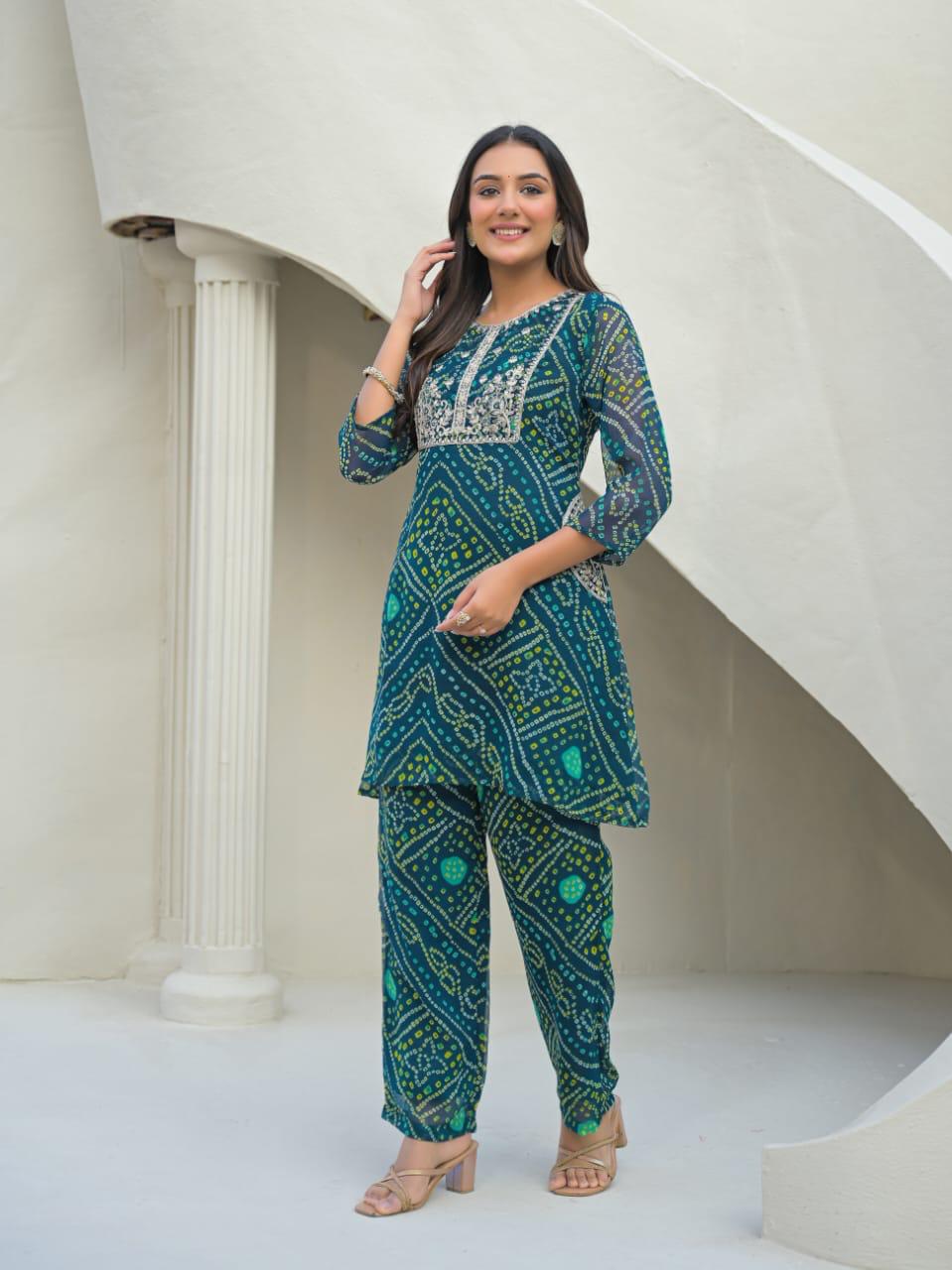 Georgette Bottle Green 2pc Set