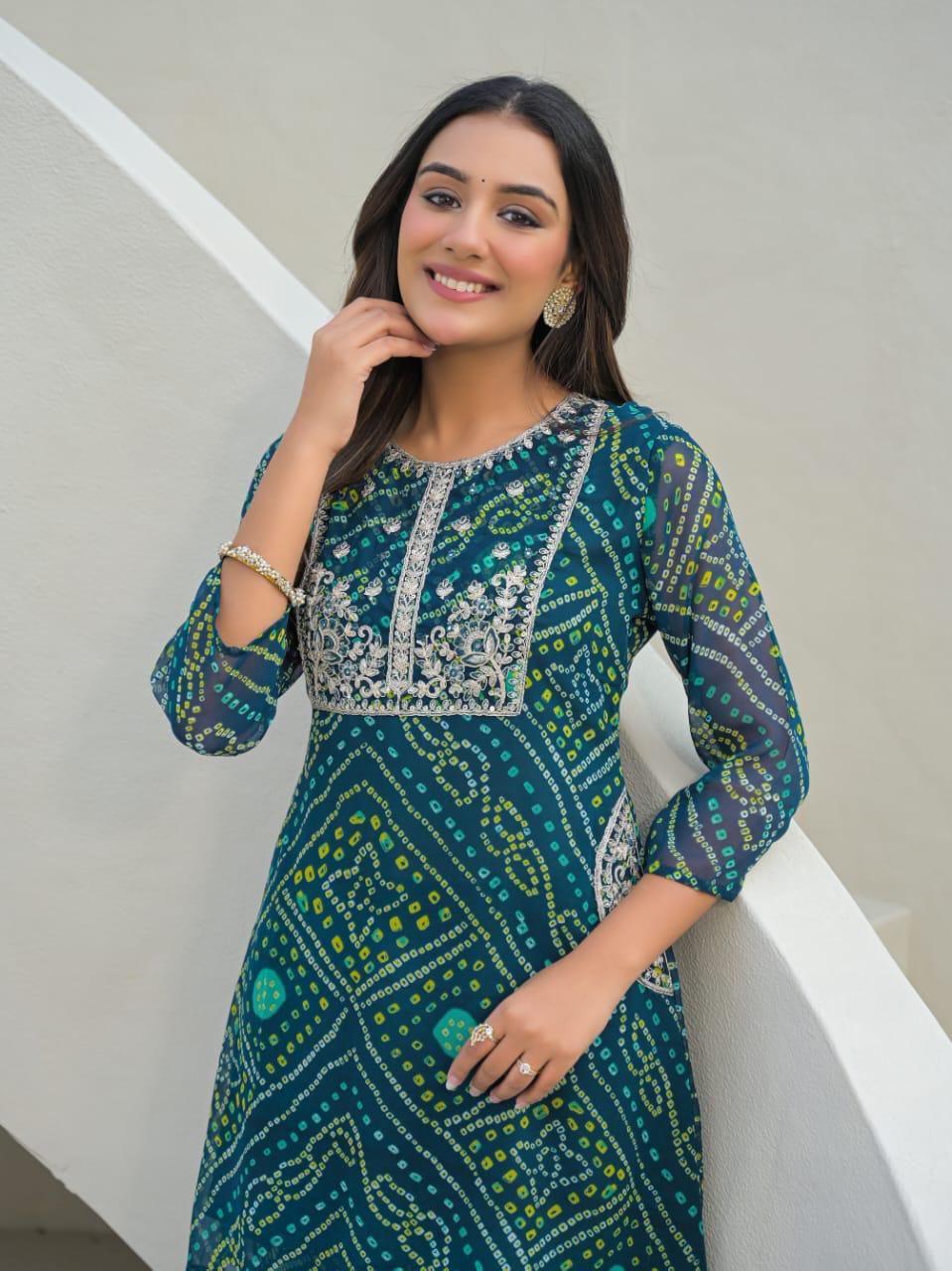 Georgette Bottle Green 2pc Set