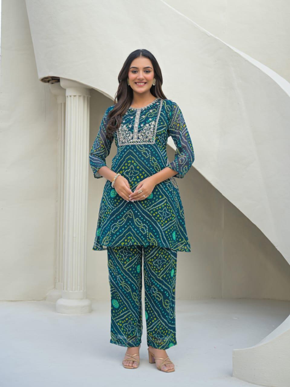 Georgette Bottle Green 2pc Set