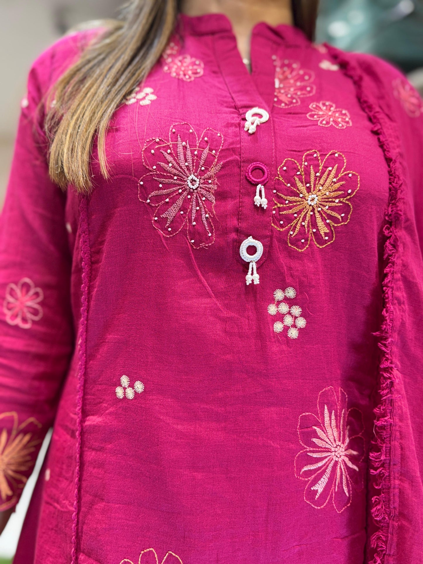 Mull Cotton Rani Pink 3pc Set