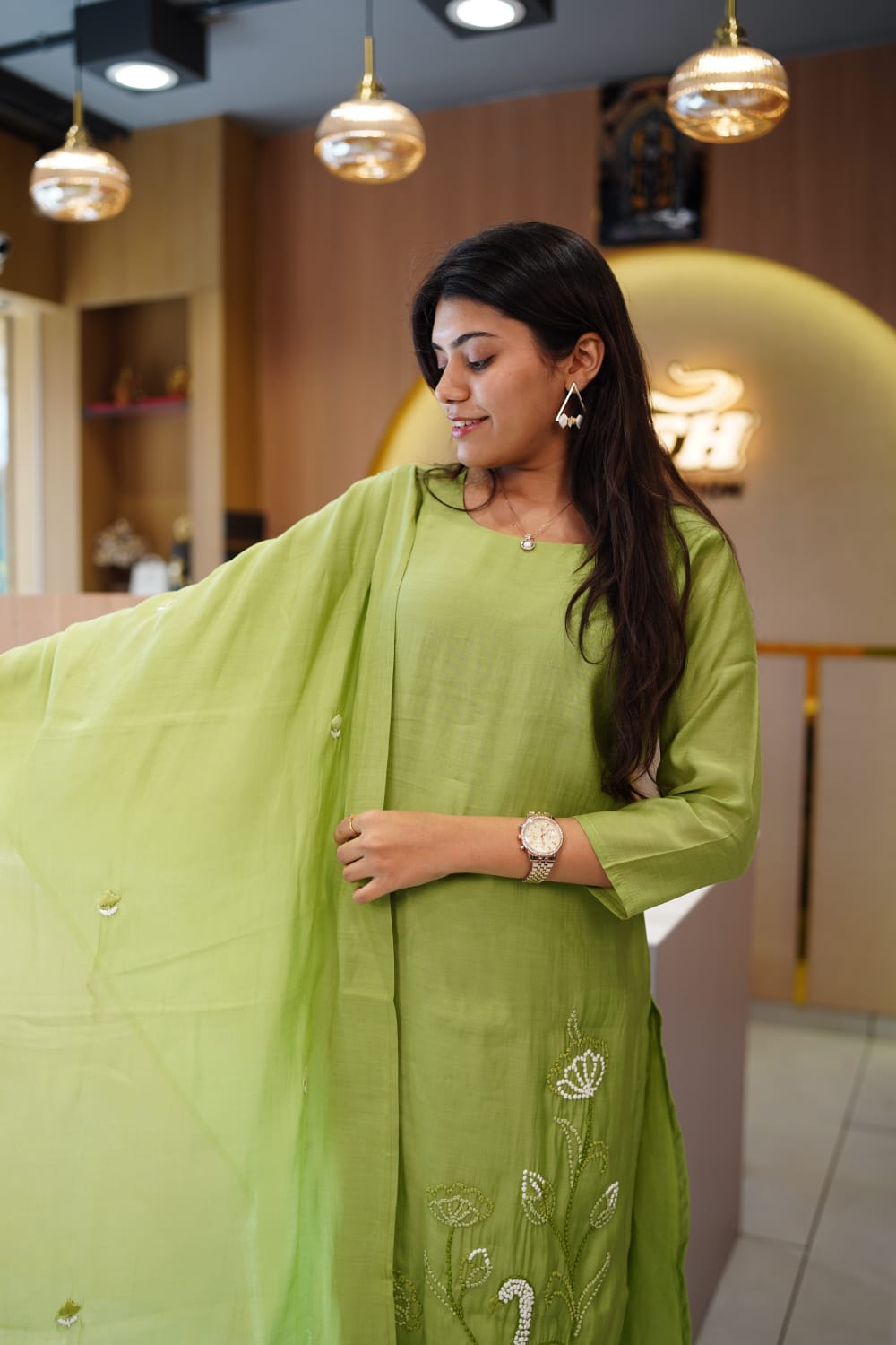 Mull Chanderi Green 3pc Set