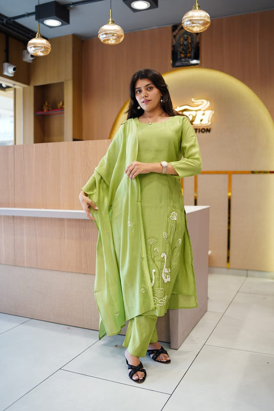Mull Chanderi Green 3pc Set