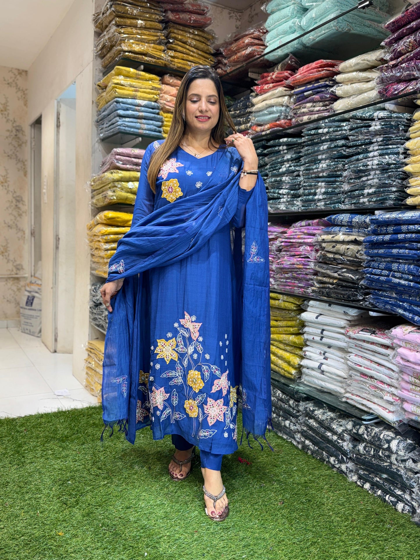 Banaras Mull Chanderi Blue 3pc Set