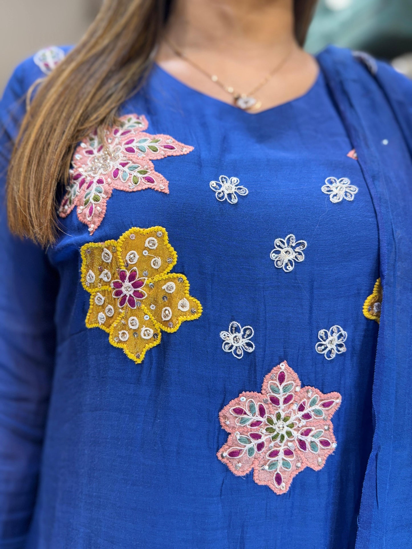 Banaras Mull Chanderi Blue 3pc Set