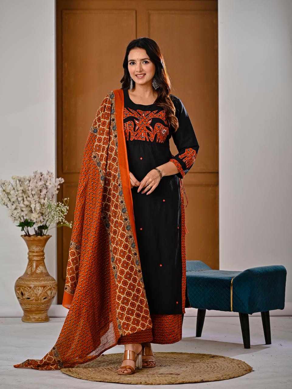 Jaipuri Cotton Black 3pc Set