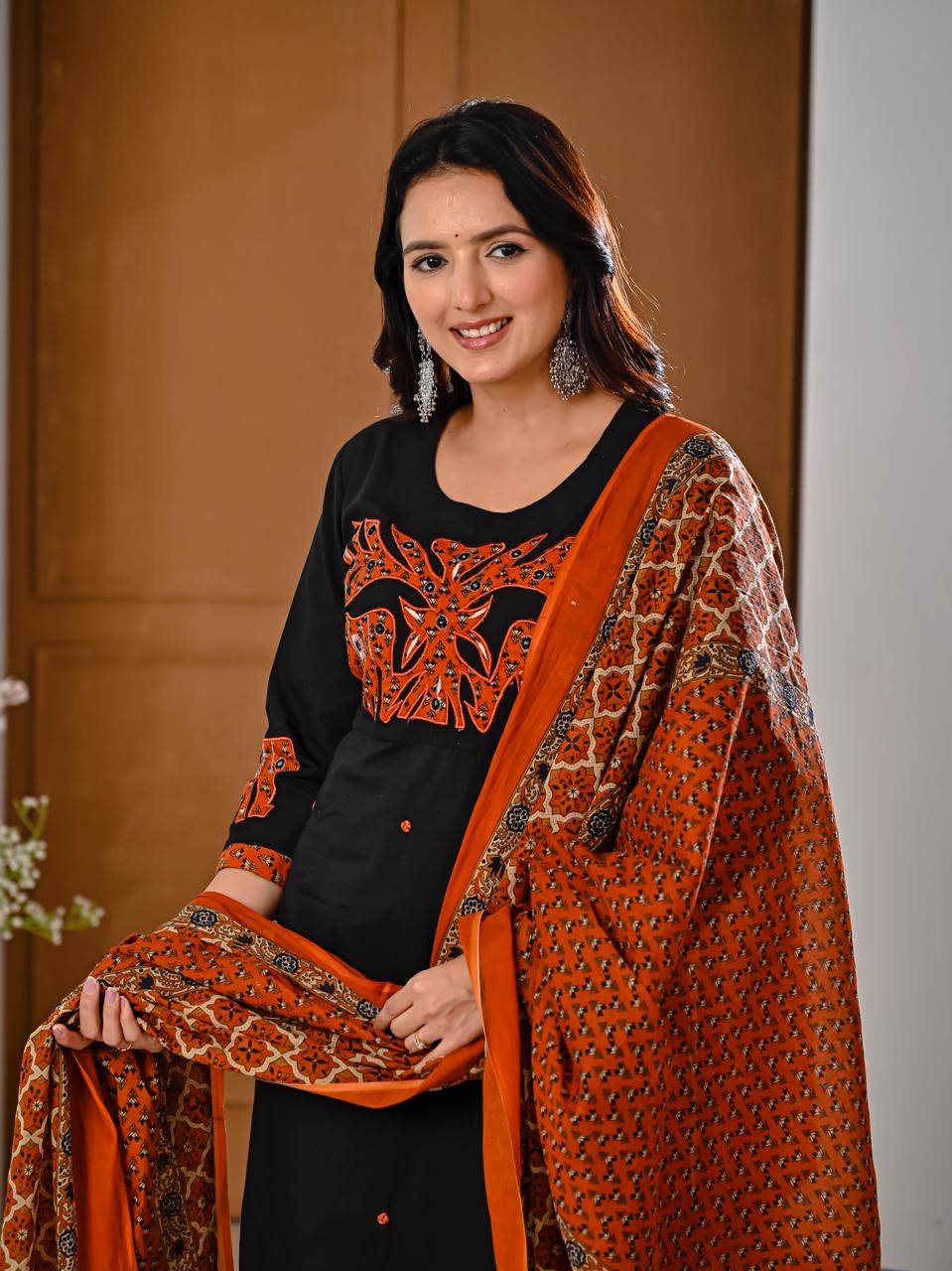 Jaipuri Cotton Black 3pc Set