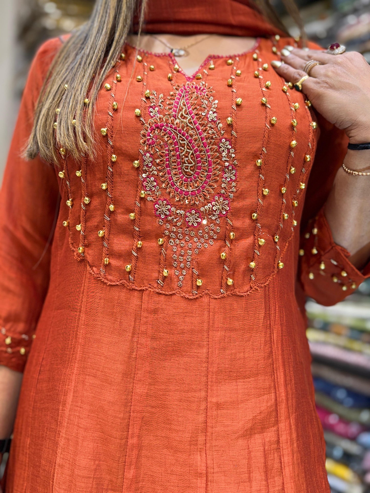 Banaras Mull Chanderi Orange 3pc Set