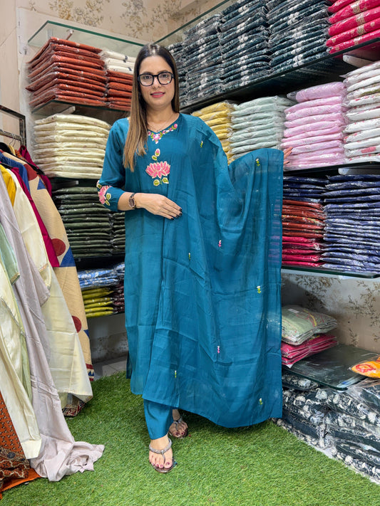 Mull Chanderi Green 3pc Set