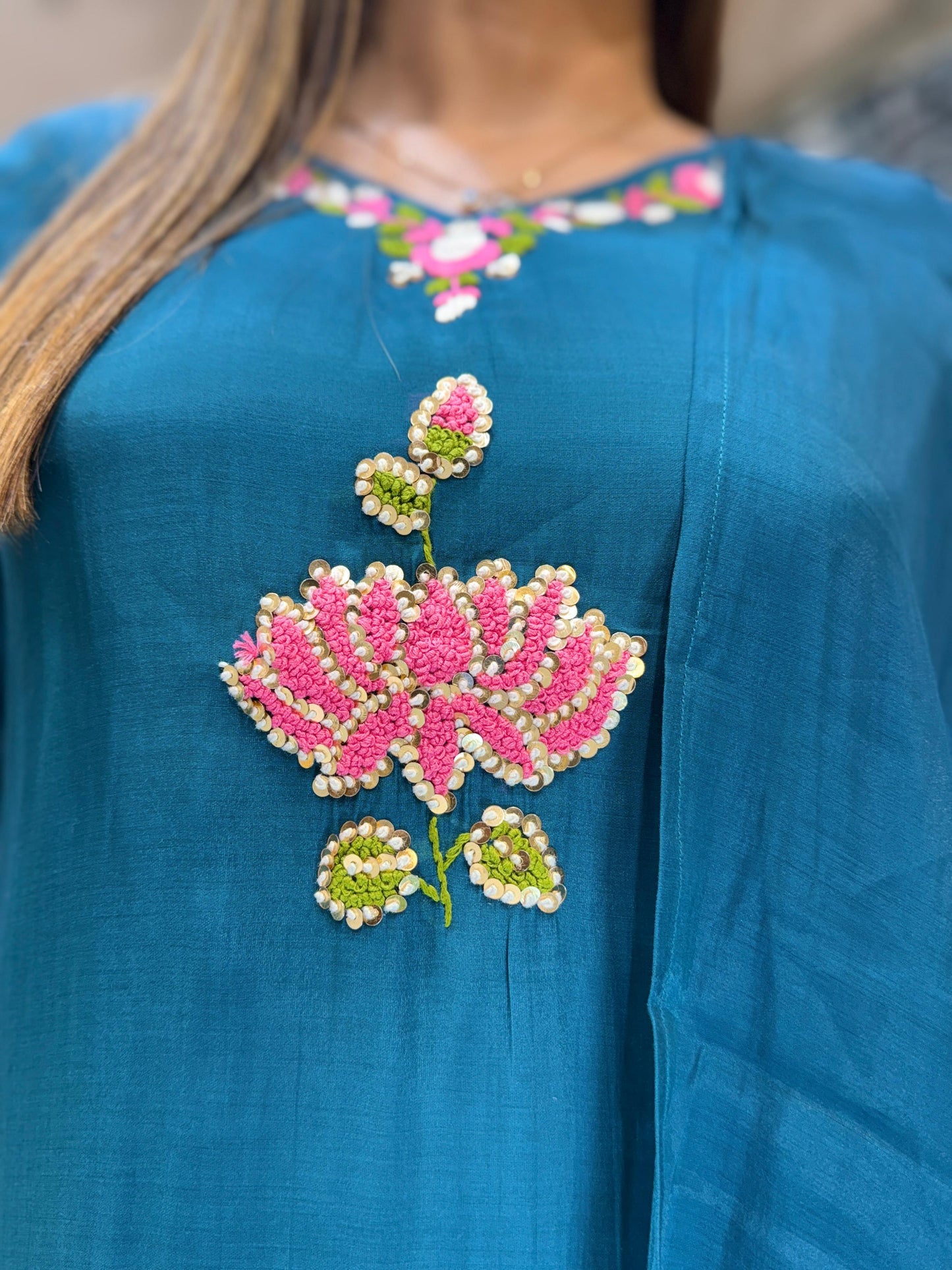 Mull Chanderi Green 3pc Set