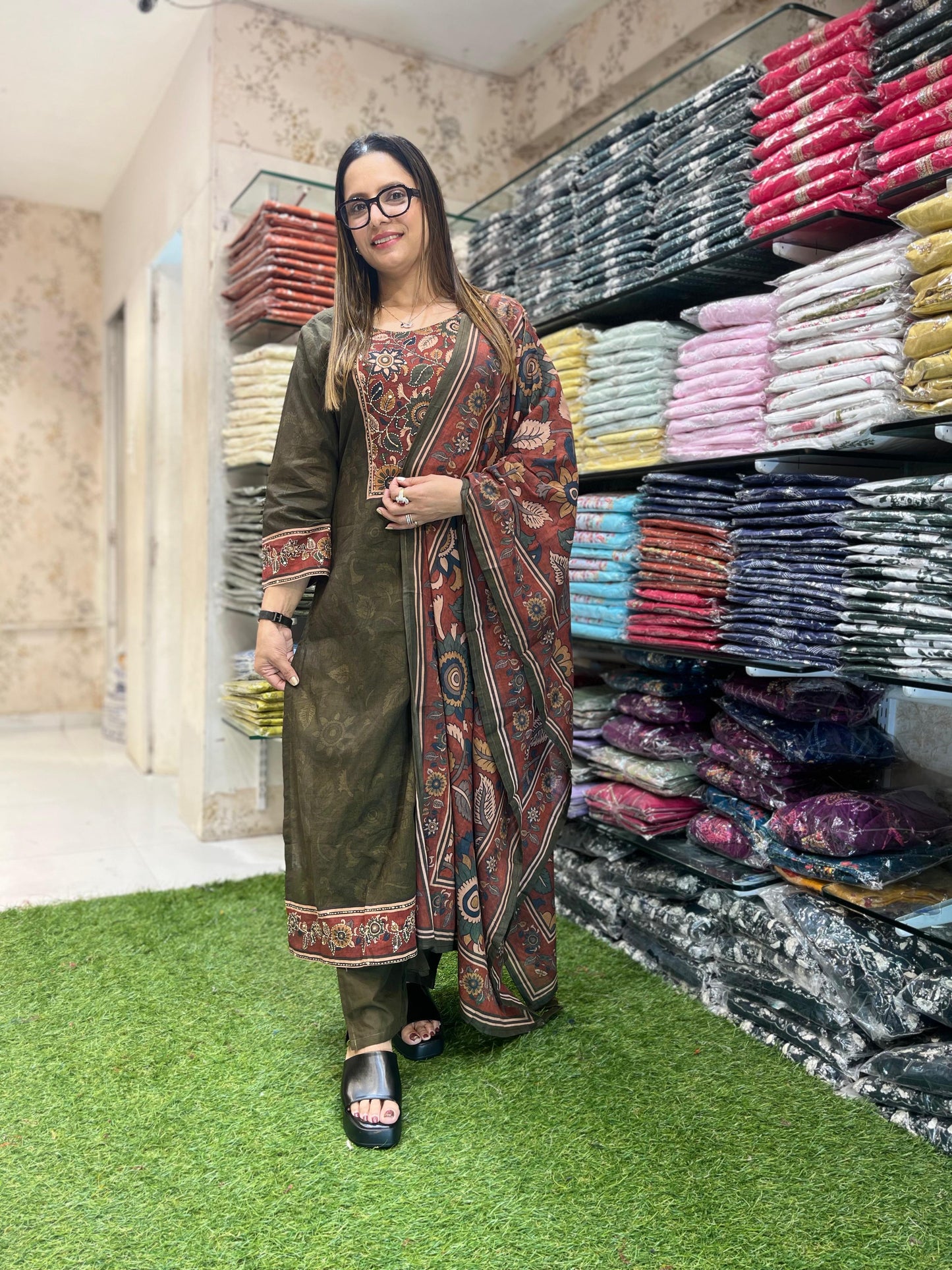 Cotton Olive Green 3pc Set