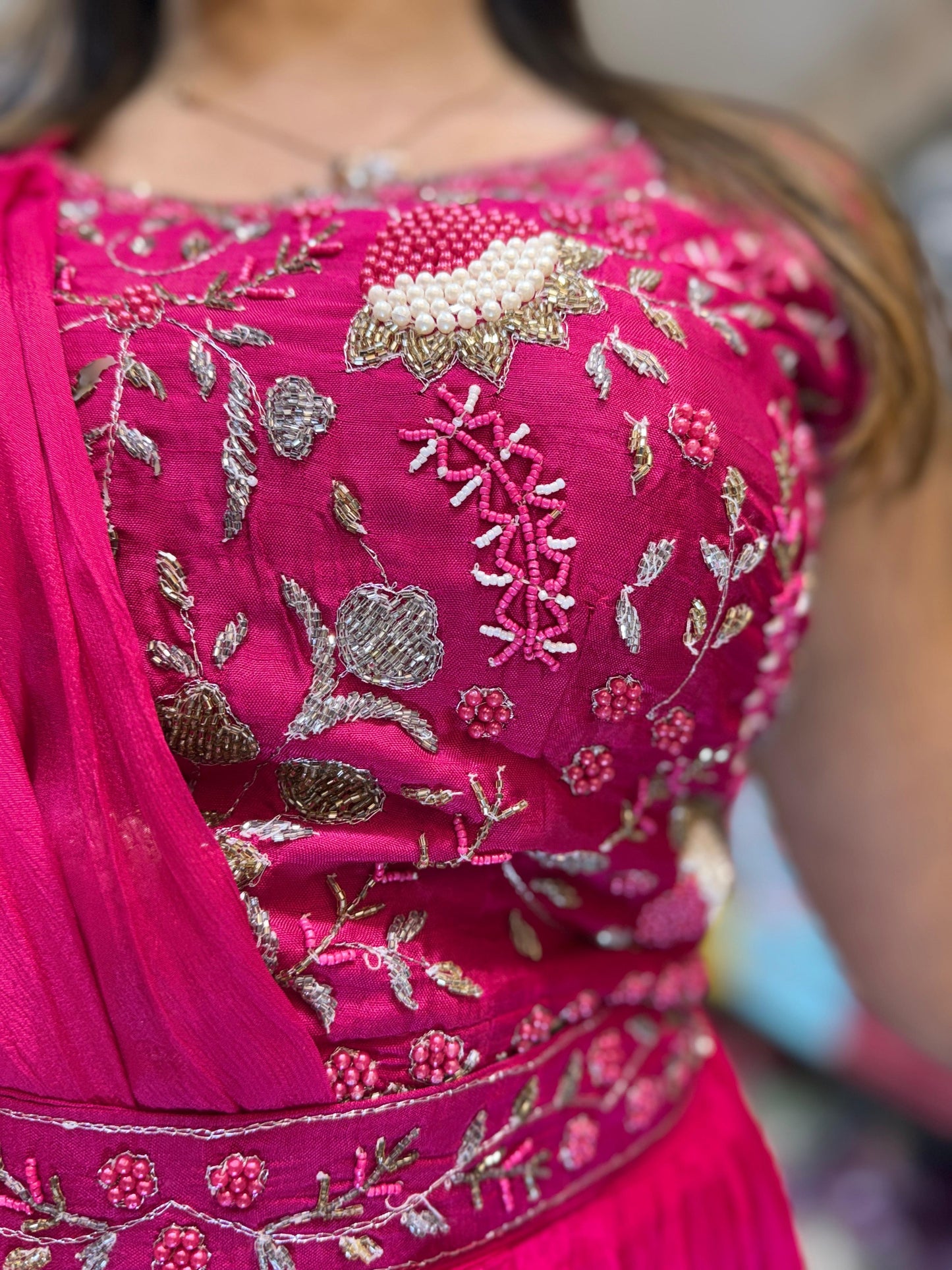 Chinon Pink Drep Saree