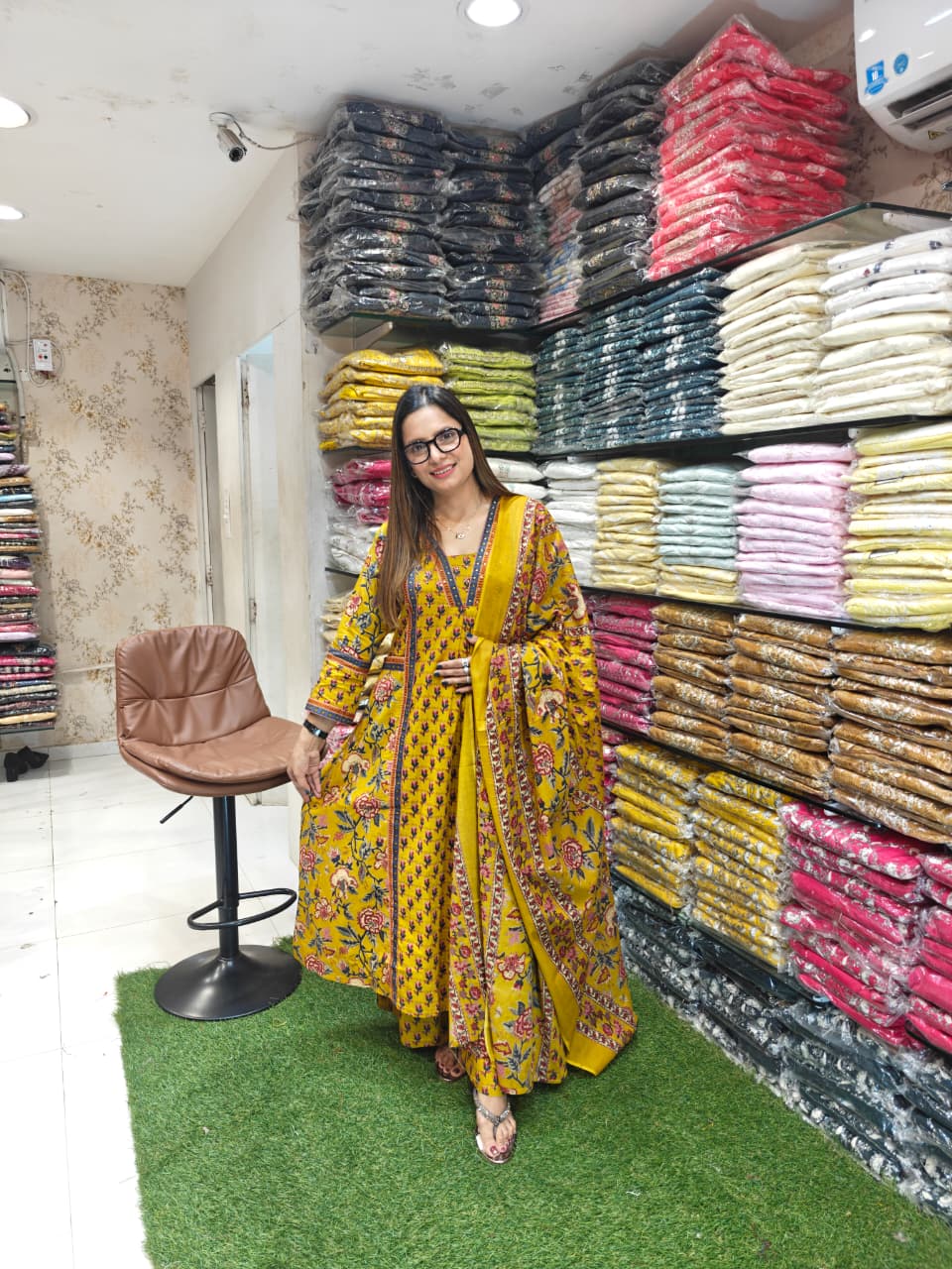 Cotton Yellow Anarkali 3pc Set