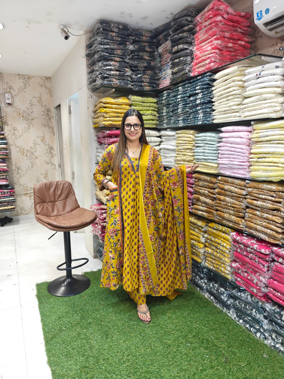 Cotton Yellow Anarkali 3pc Set