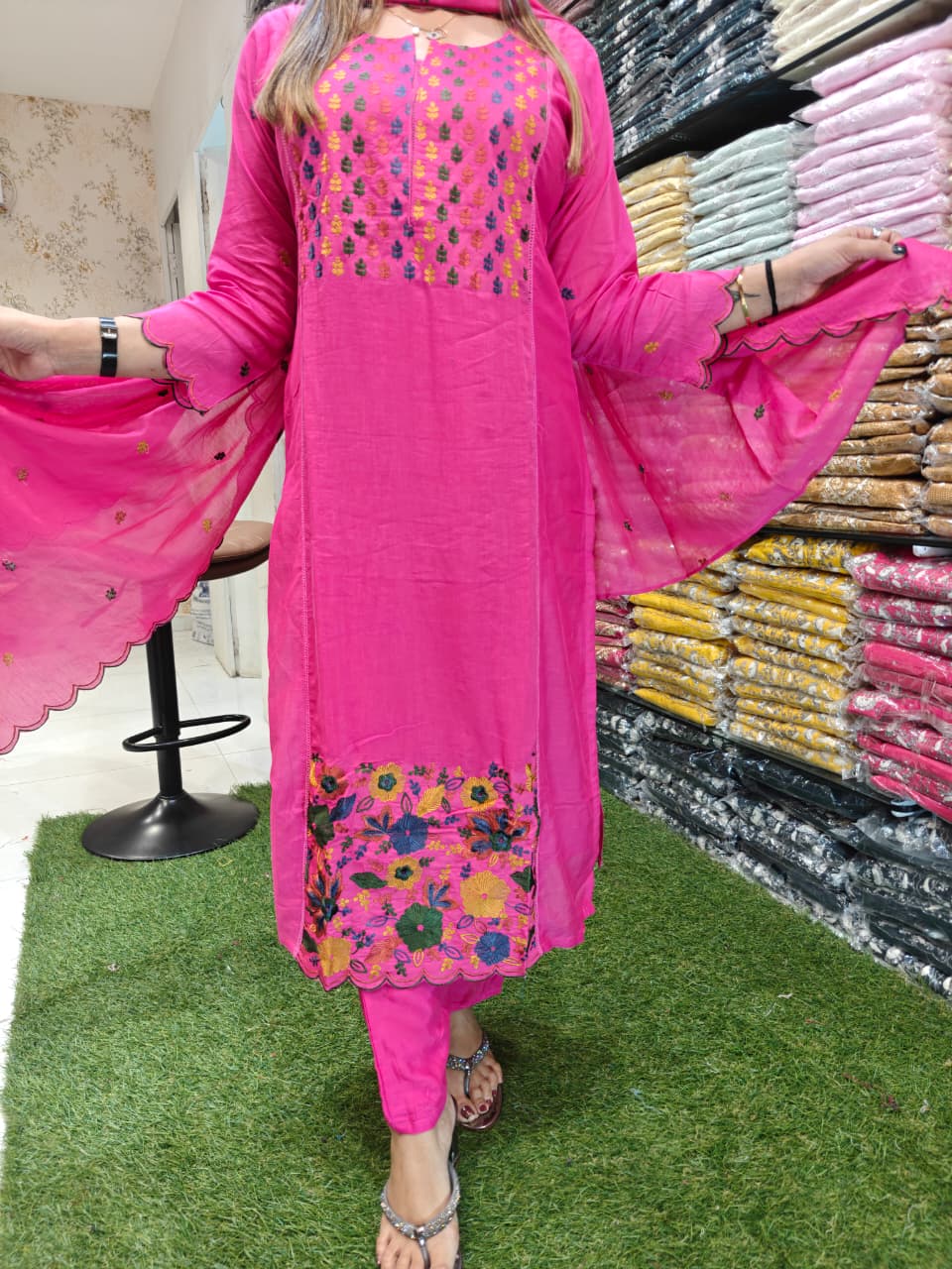 Mull Chanderi Pink 3pc Set