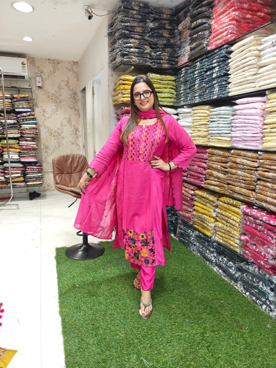 Mull Chanderi Pink 3pc Set