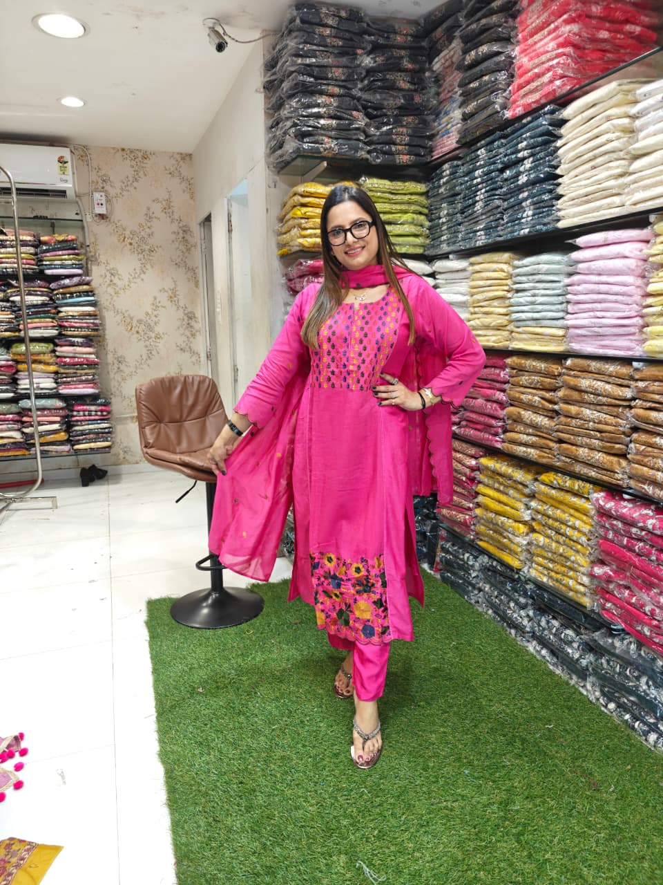 Mull Chanderi Pink 3pc Set