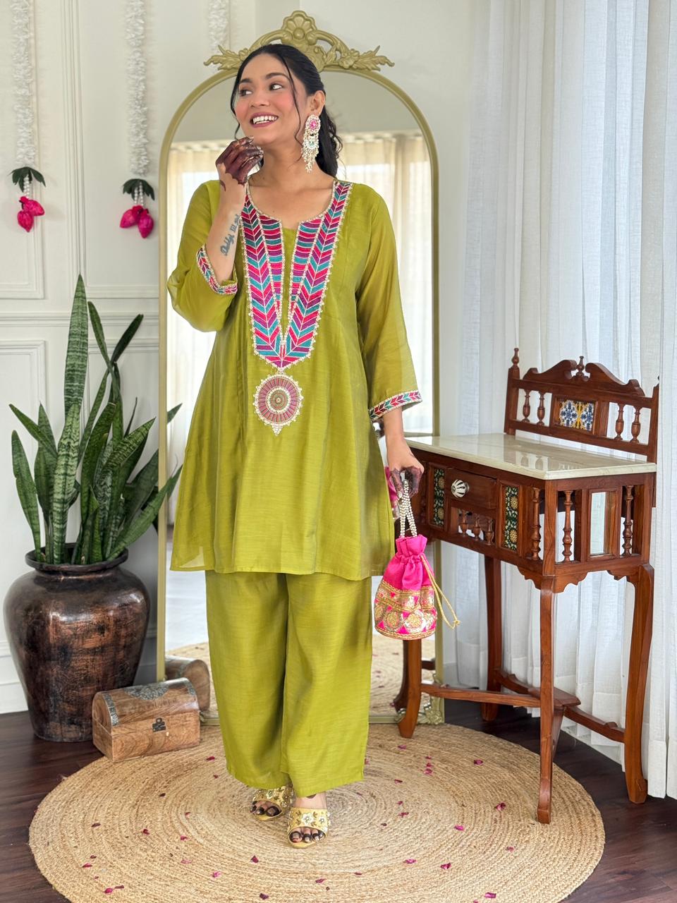 Mull Chanderi Green 2pc Set