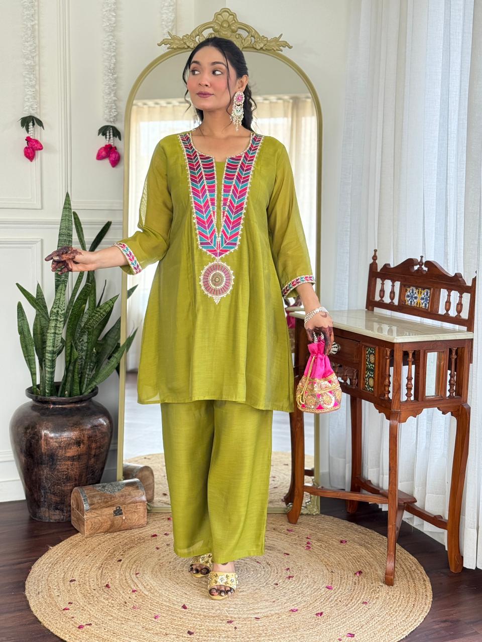 Mull Chanderi Green 2pc Set