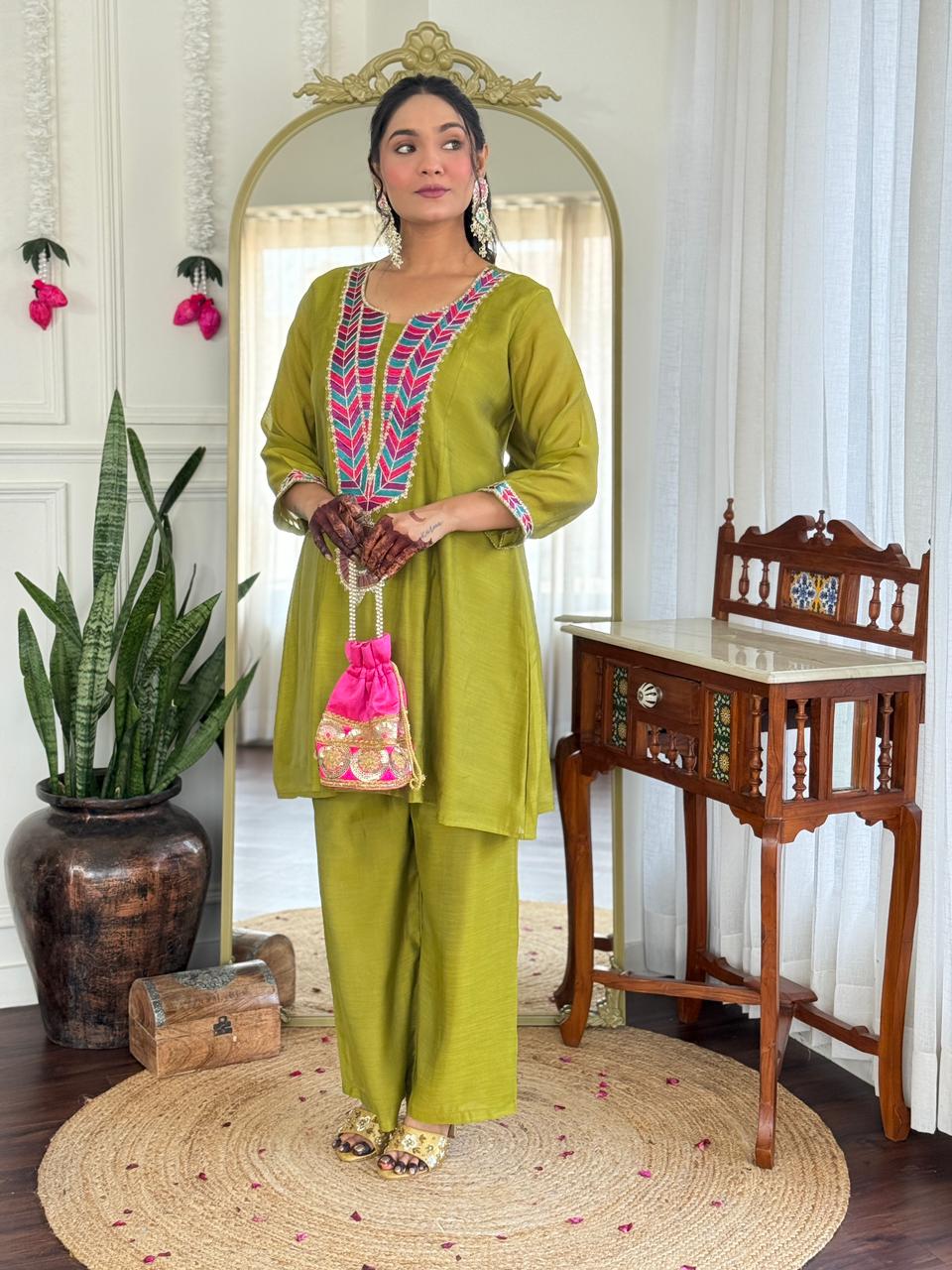 Mull Chanderi Green 2pc Set