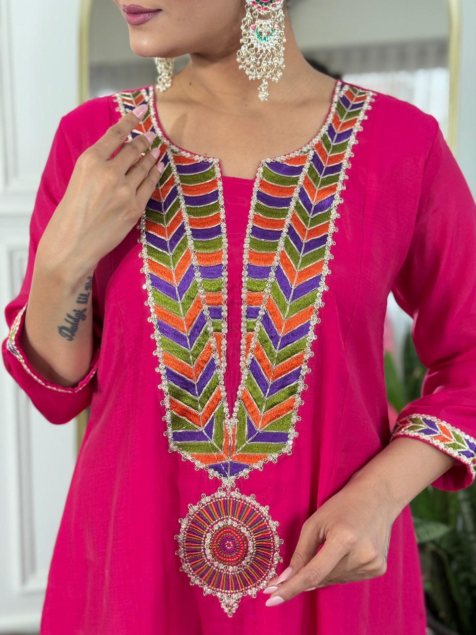 Mull Chanderi Rani Pink 2pc Set