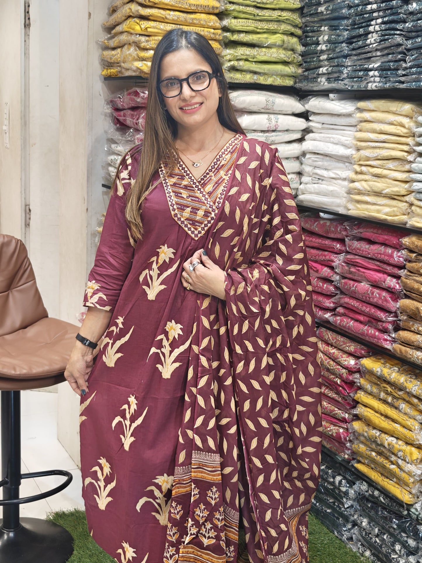 Jaipuri Cotton Wine 3pc Set