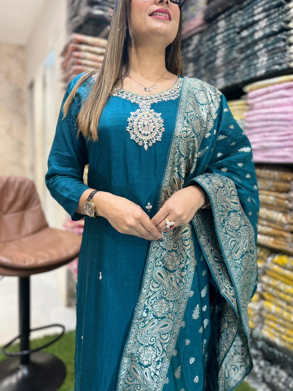 Dola Silk Rama Green 3pc Set