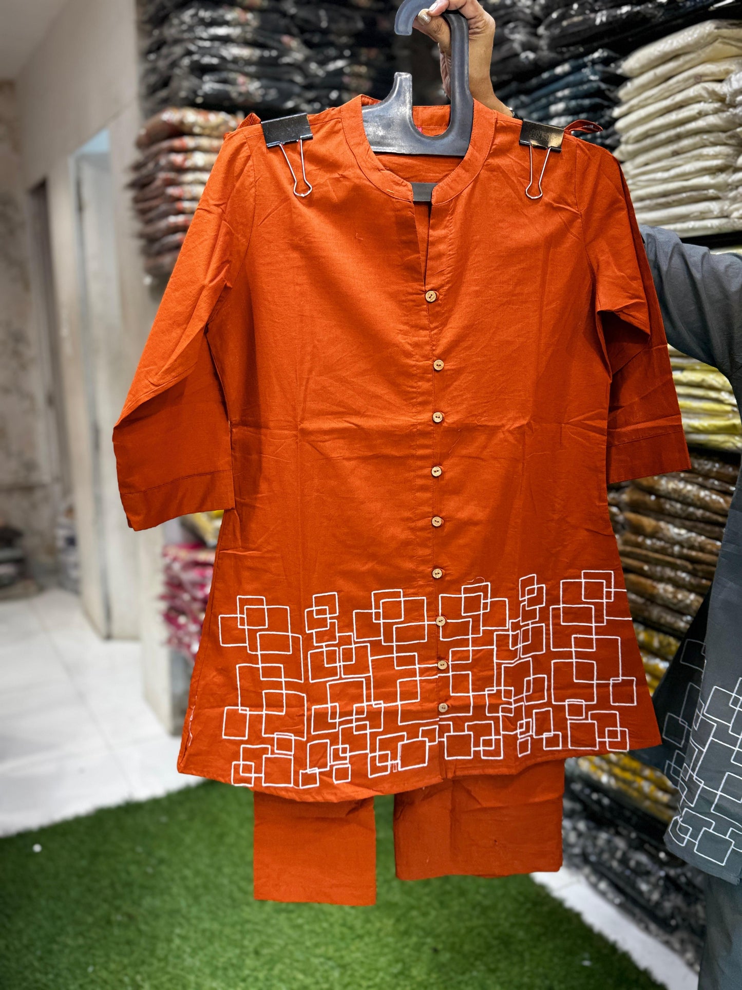 Jaipuri Cotton Orange 2pc Set