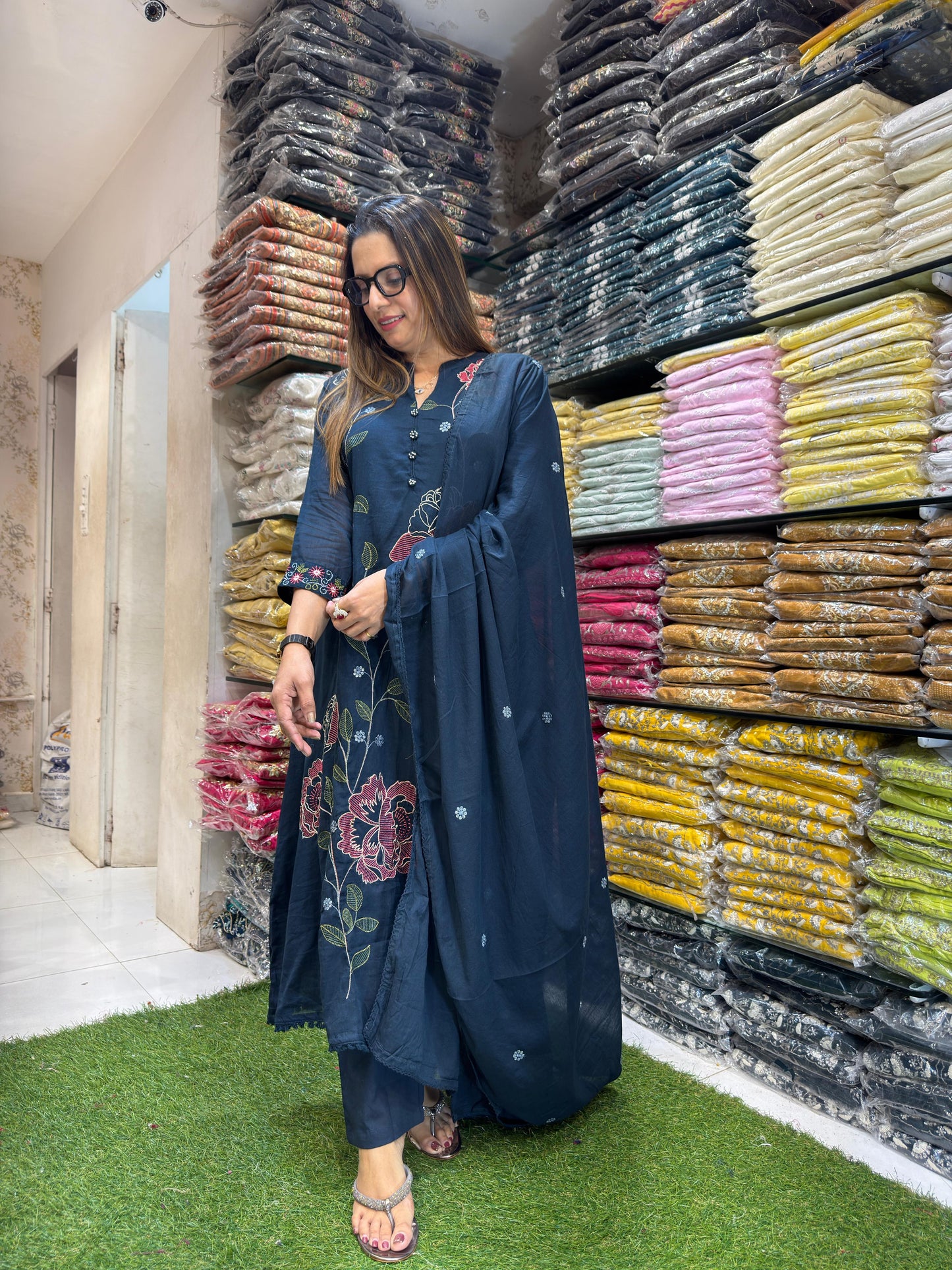 Mull Cotton Dark Teal Blue 3pc Set