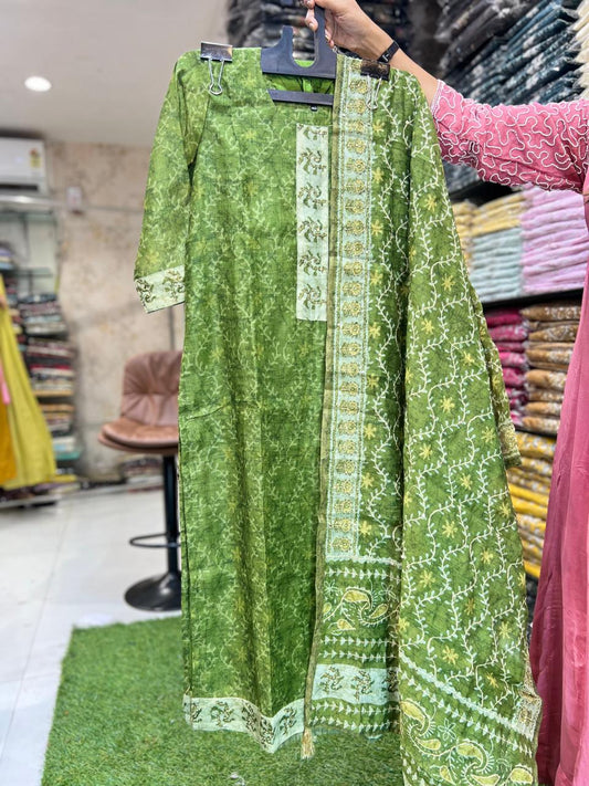 Maheshwari Silk Green 3pc Set