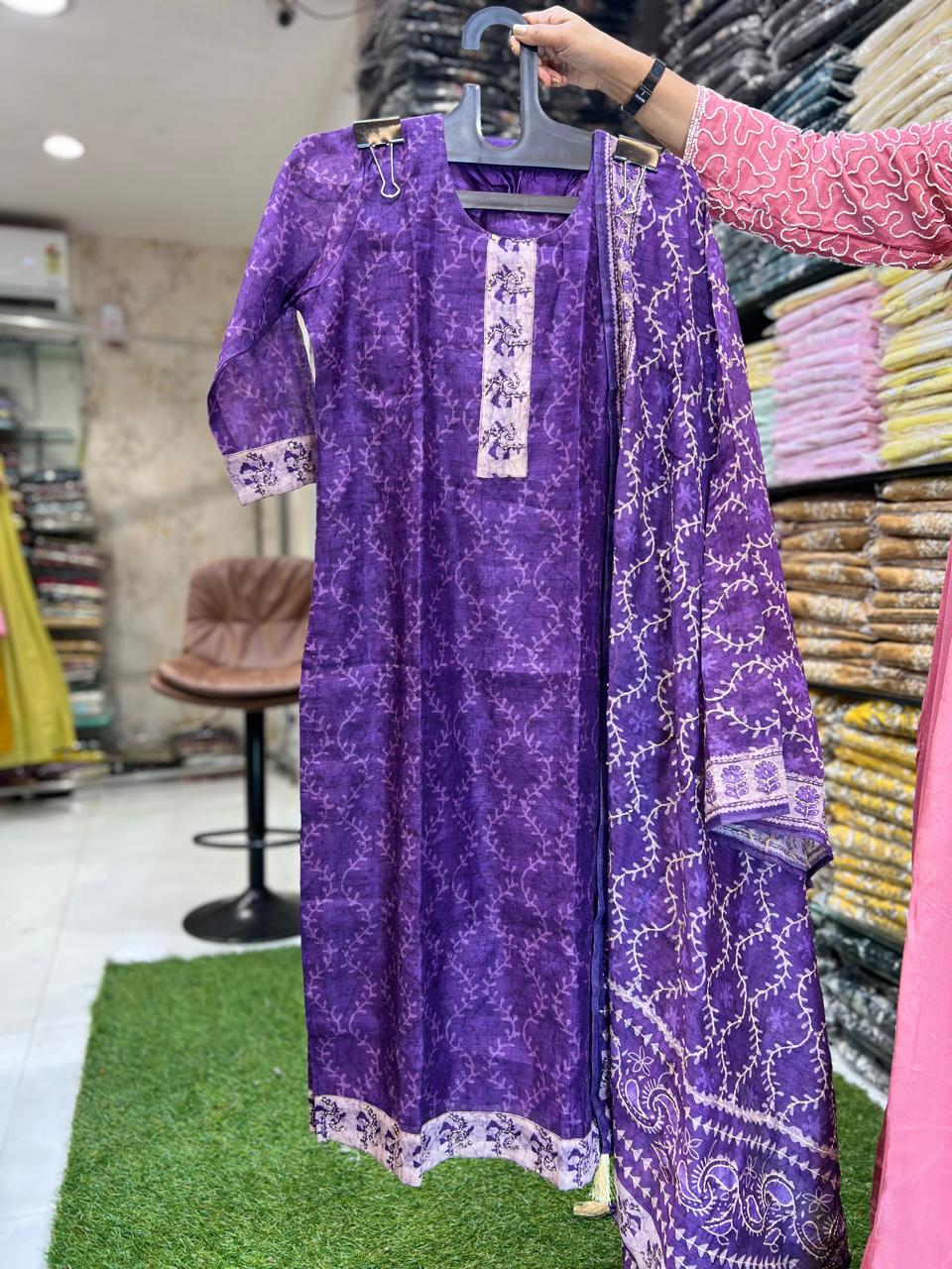 Maheshwari Silk Purple 3pc Set