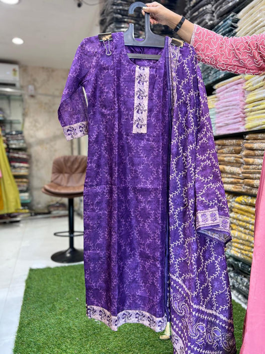 Maheshwari Silk Purple 3pc Set