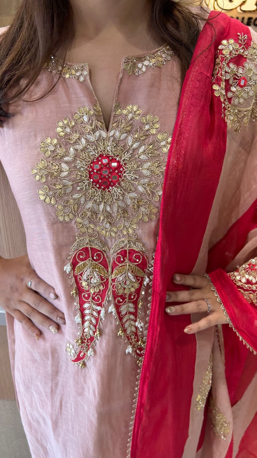 Banaras Mull Chanderi Rose Gold 3pc Set