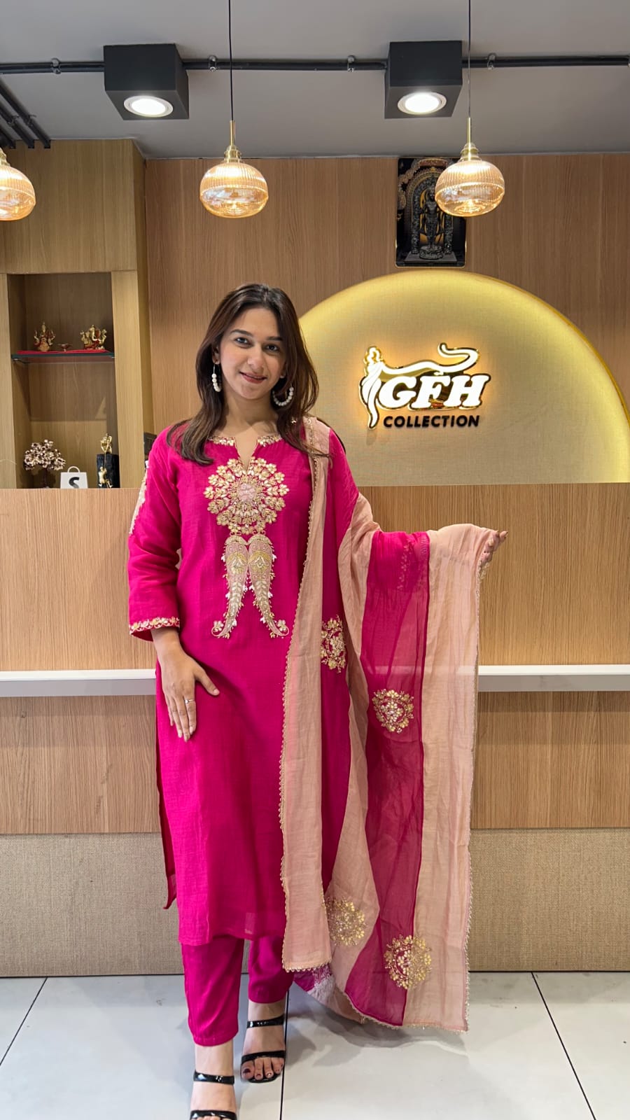 Banaras Mull Chanderi Pink 3pc Set