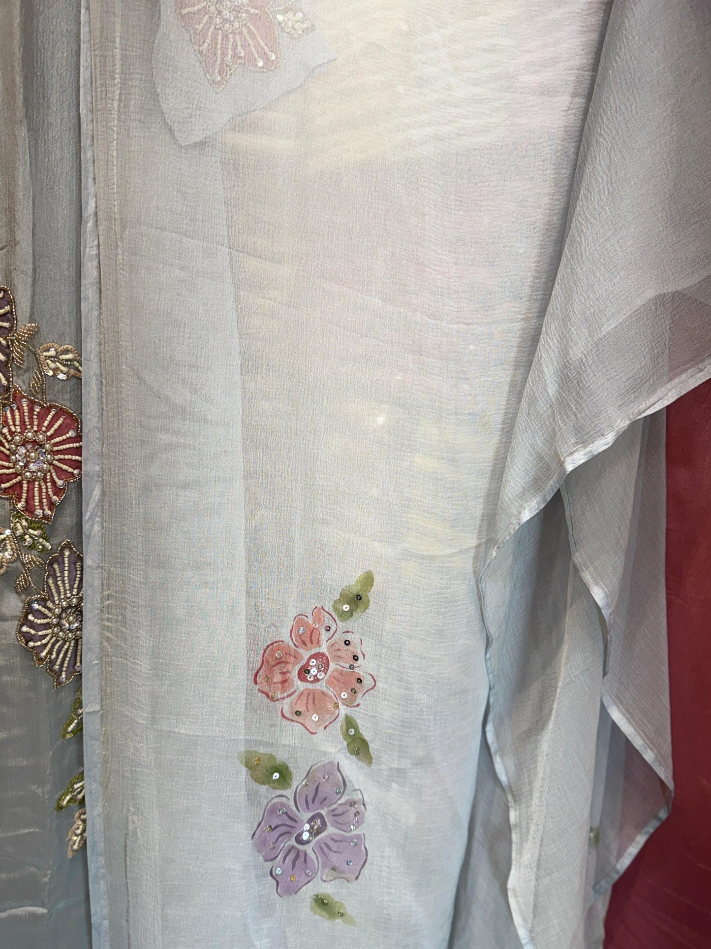 Chinon Anarkali Steel Gray 3pc Set