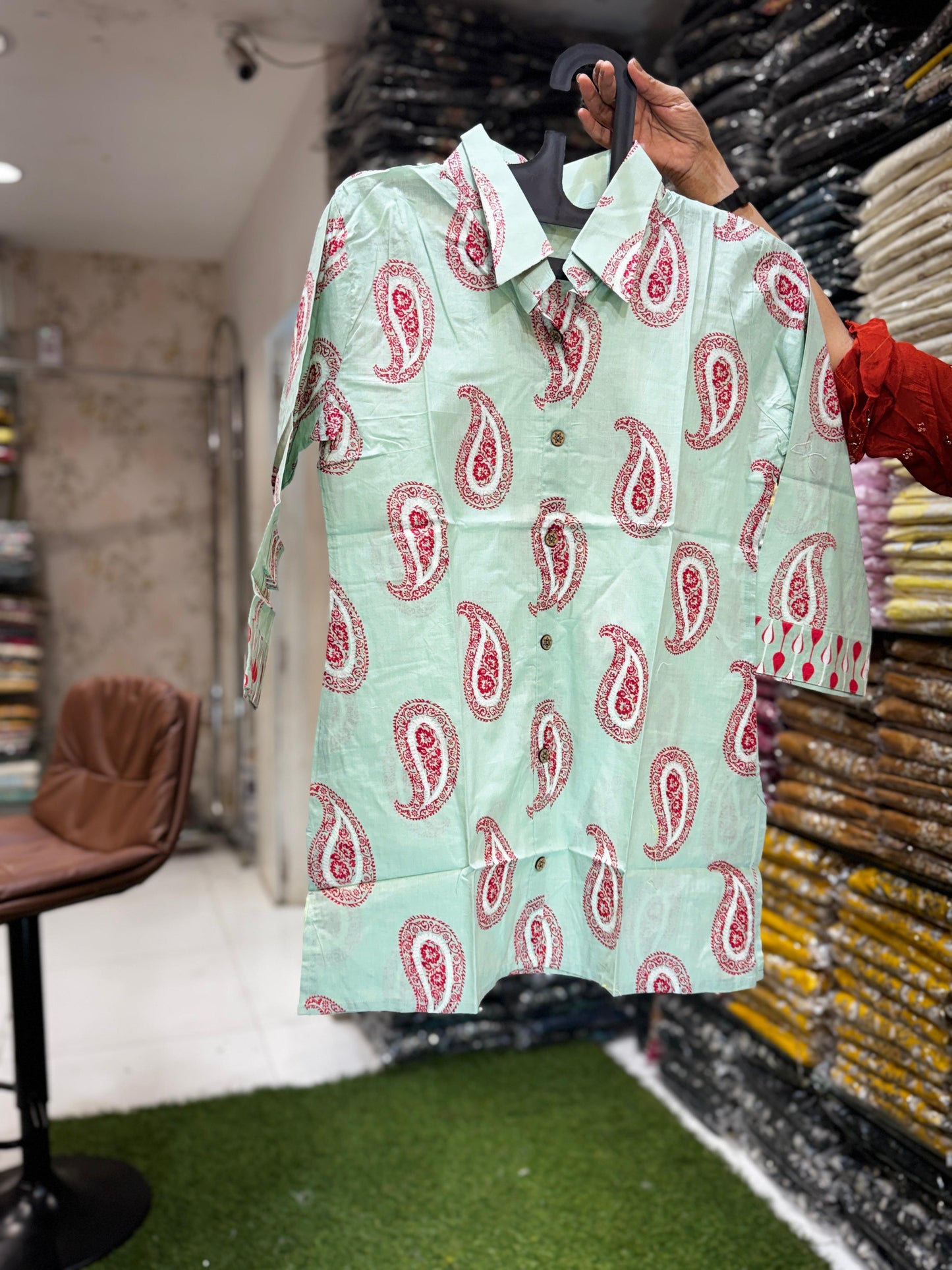 Jaipuri Cotton Green Short Top