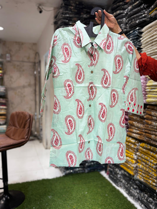 Jaipuri Cotton Green Short Top