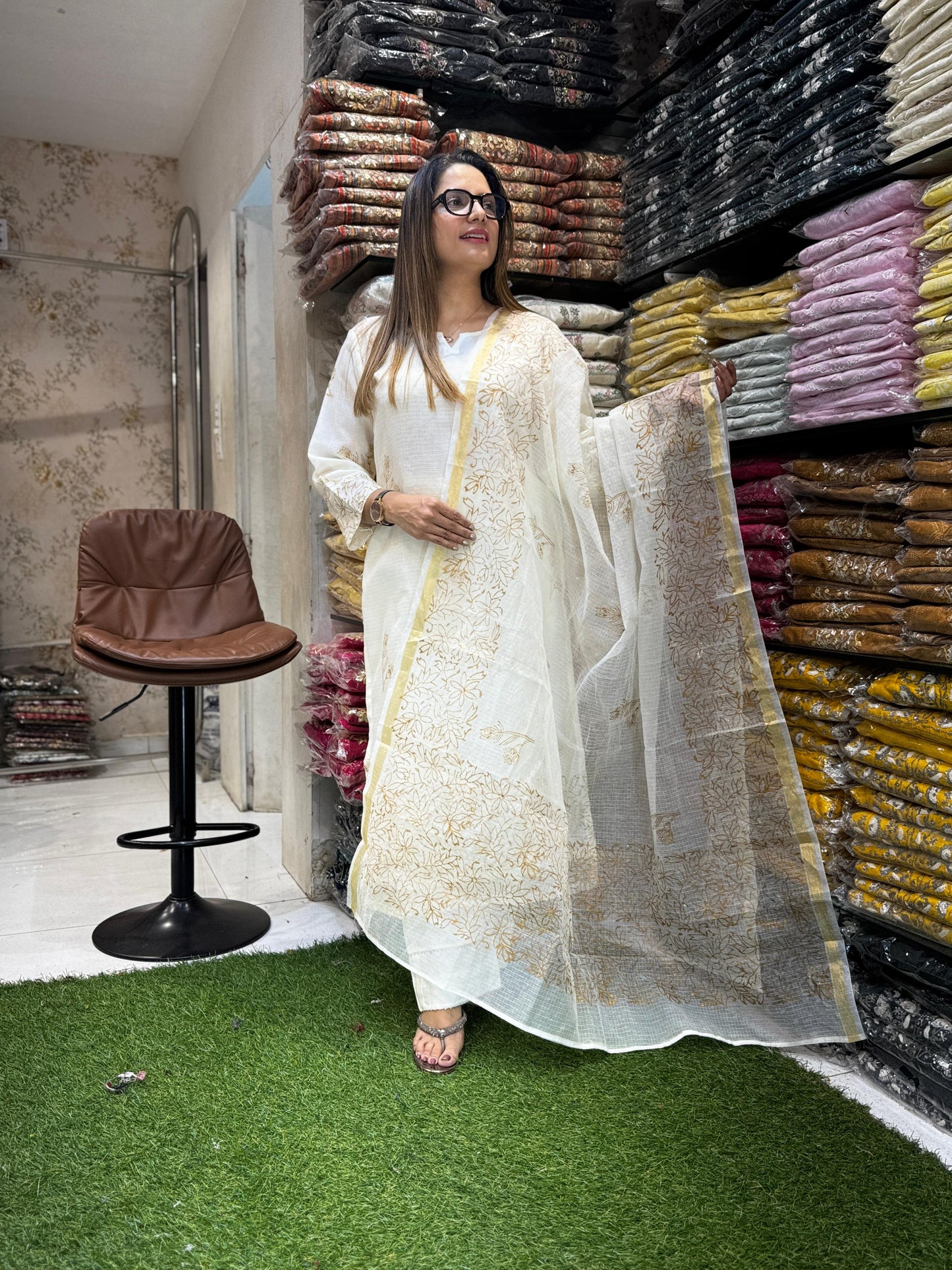 Kota Doria White 3pc Set