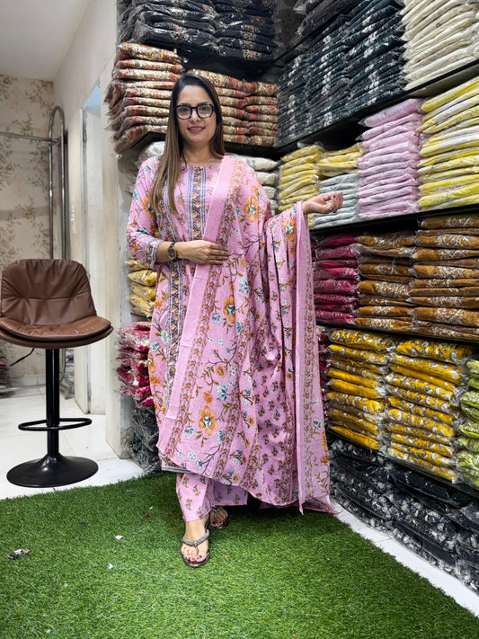 Jaipuri Cotton Pink 3pc Set