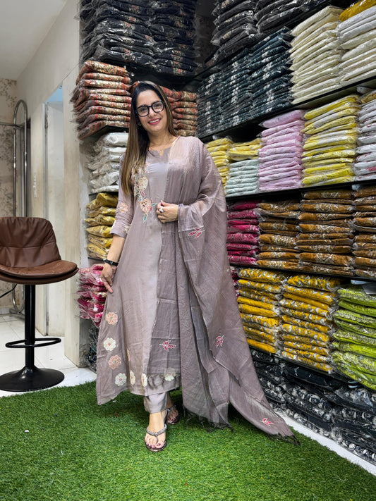 Banaras Mull Chanderi Gray 3pc Set