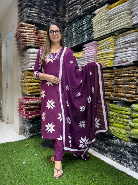 Jaipuri Cotton Wine 3pc Set